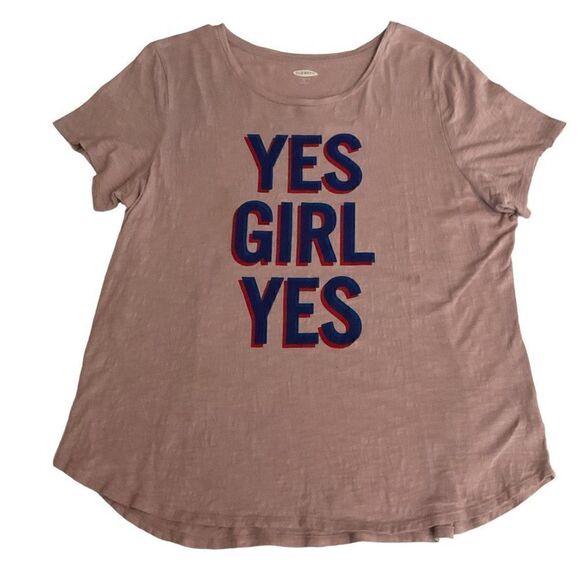 Old Navy Tee Shirt Round Neck Short Sleeve Pink Red Blue Yes Girl Yes Logo XL - Picture 7 of 9